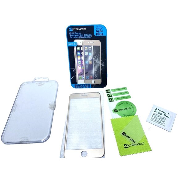 iPhone Gold 6/6s Plus Full Tempered Glass Screen Protector Gold Colour Rim - Picture 1 of 6